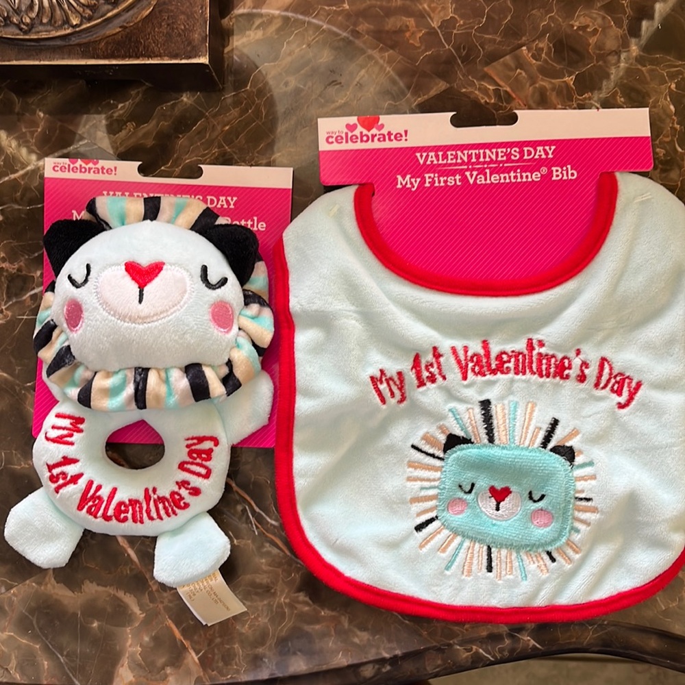 My first valentine bundle of bib and rattle